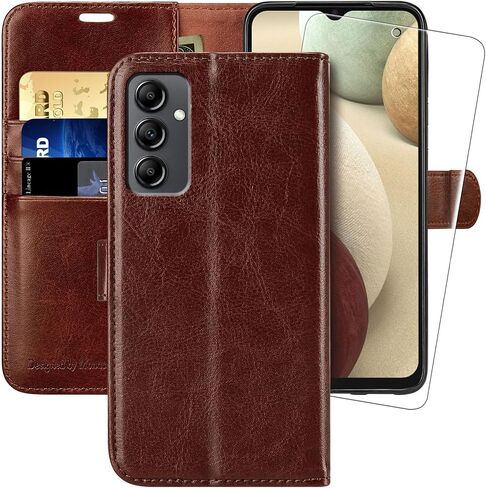MONASAY Wallet Case Compatible for Galaxy A14 5G, [Included Glass Screen Protector][RFID Blocking] Flip Folio Leather Cell Phone Cover with Credit Card Holder, Black in Kuwait