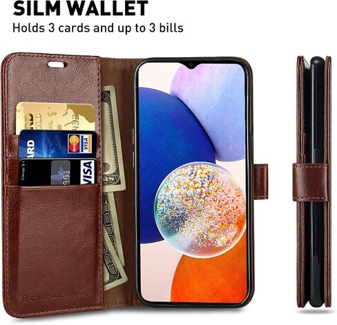 MONASAY Wallet Case Compatible for Galaxy A14 5G, [Included Glass Screen Protector][RFID Blocking] Flip Folio Leather Cell Phone Cover with Credit Card Holder, Black in Kuwait