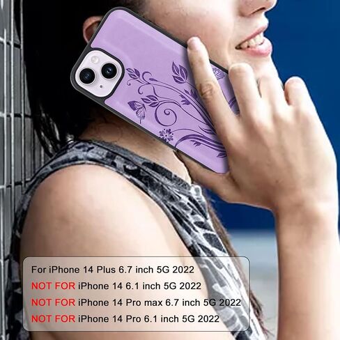 Lacass Compatible with iPhone 14 Plus 6.7 inch Case [ Card Slots] ID Credit Cash Holder Zipper Pocket Detachable Magnet Leather Wallet Cover with Wrist Strap Lanyard(Floral Light Purple) in Saudi Arabia