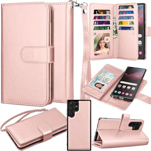 Takfox Wallet Case for Samsung Galaxy S23 Ultra, Galaxy S23 Ultra 5G Case, PU Leather Credit Card Holder Case [9 Card Slots] Folio Flip Detachable Magnetic Cover Kickstand & Carrying Strap, Black in Kuwait