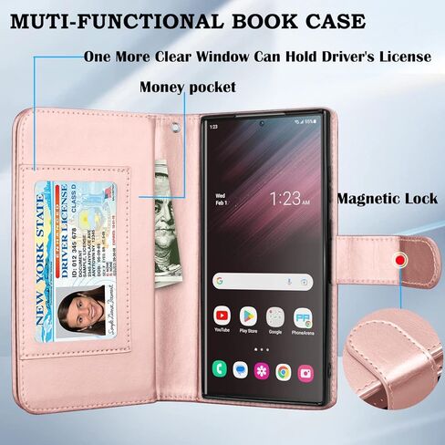 Takfox Wallet Case for Samsung Galaxy S23 Ultra, Galaxy S23 Ultra 5G Case, PU Leather Credit Card Holder Case [9 Card Slots] Folio Flip Detachable Magnetic Cover Kickstand & Carrying Strap, Black in Kuwait