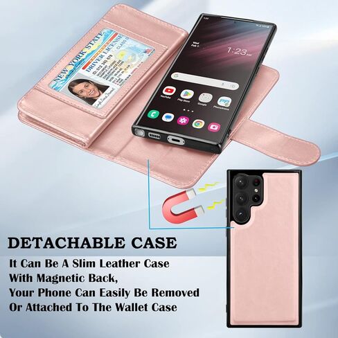 Takfox Wallet Case for Samsung Galaxy S23 Ultra, Galaxy S23 Ultra 5G Case, PU Leather Credit Card Holder Case [9 Card Slots] Folio Flip Detachable Magnetic Cover Kickstand & Carrying Strap, Black in Kuwait