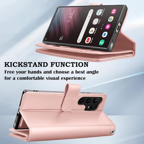 Takfox Wallet Case for Samsung Galaxy S23 Ultra, Galaxy S23 Ultra 5G Case, PU Leather Credit Card Holder Case [9 Card Slots] Folio Flip Detachable Magnetic Cover Kickstand & Carrying Strap, Black in Kuwait