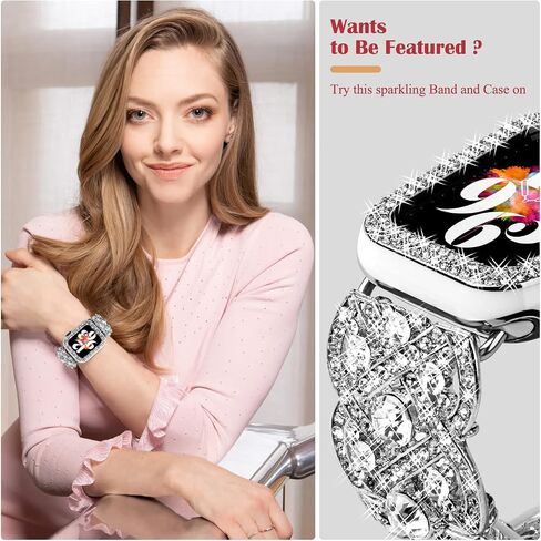 Bling Band with Case Compatible with Apple Watch Band 38mm 40mm 41mm 42mm 44mm 45mm for Women, Luxury Dressy Metal Strap with Diamond Rhinestone Bracelet Wristband for iWatch SE Series 7 6 5 4 3 2 1 in Saudi Arabia