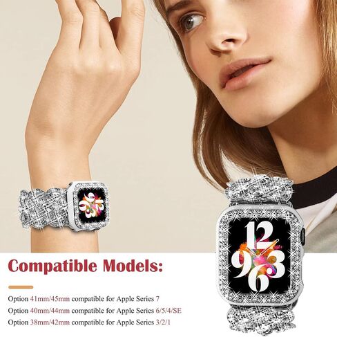 Bling Band with Case Compatible with Apple Watch Band 38mm 40mm 41mm 42mm 44mm 45mm for Women, Luxury Dressy Metal Strap with Diamond Rhinestone Bracelet Wristband for iWatch SE Series 7 6 5 4 3 2 1 in Saudi Arabia