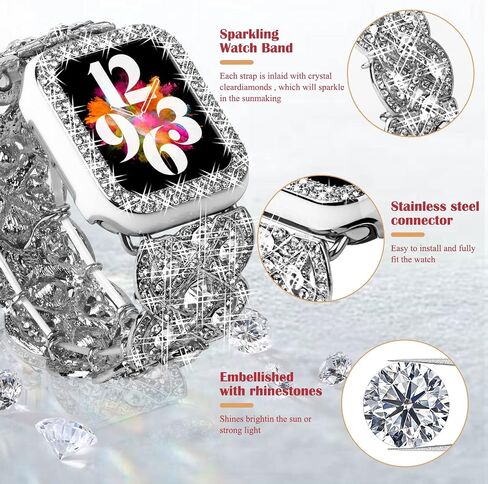 Bling Band with Case Compatible with Apple Watch Band 38mm 40mm 41mm 42mm 44mm 45mm for Women, Luxury Dressy Metal Strap with Diamond Rhinestone Bracelet Wristband for iWatch SE Series 7 6 5 4 3 2 1 in Saudi Arabia