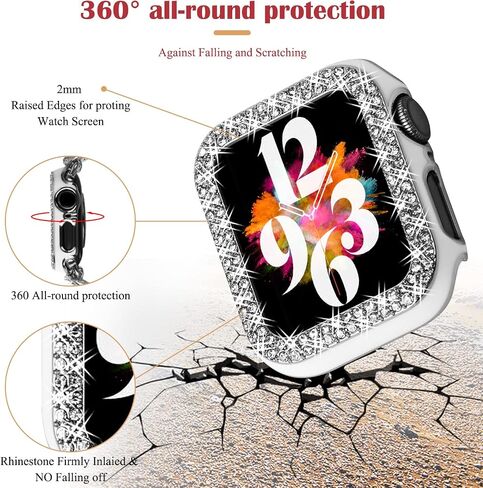 Bling Band with Case Compatible with Apple Watch Band 38mm 40mm 41mm 42mm 44mm 45mm for Women, Luxury Dressy Metal Strap with Diamond Rhinestone Bracelet Wristband for iWatch SE Series 7 6 5 4 3 2 1 in Saudi Arabia