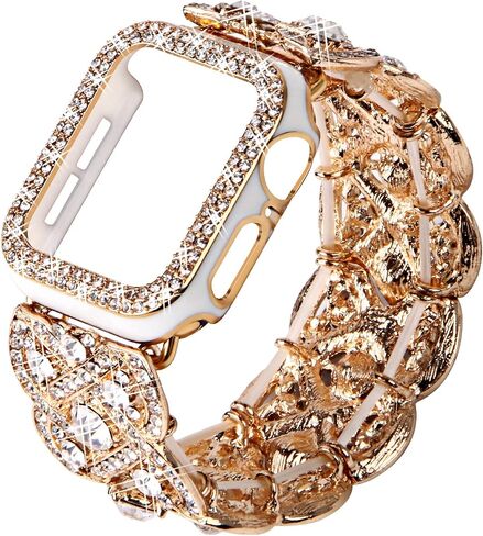 Bling Band with Case Compatible with Apple Watch Band 38mm 40mm 41mm 42mm 44mm 45mm for Women, Luxury Dressy Metal Strap with Diamond Rhinestone Bracelet Wristband for iWatch SE Series 7 6 5 4 3 2 1 in Saudi Arabia