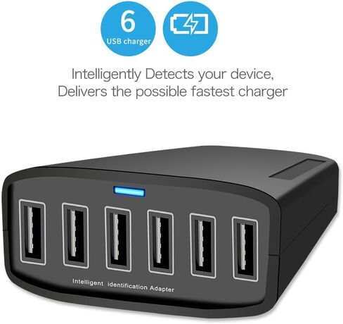 USB Charger 60 Watt 12A 6-Port PowerPort 6 Multi USB Wall Charging Station Multi-Port USB Charger Hub for Apple iPhone/iPad Air/Samsung/Galaxy/Note/LG/HTC/Tablets and More USB Device in Saudi Arabia