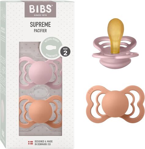 BIBS Pacifiers - Supreme Collection | BPA-Free Baby Pacifier | Made in Denmark | Set of 2 Pink Plum/Peach Color Premium Soothers | Size 6-18 Months in Saudi Arabia