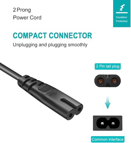 كابل طاقة للتلفزيون بطول 10 أقدام لهاتف Samsung LG TCL Roku Sony LED LCD Insignia Sharp JVC Hisense Panasonic، 2 شوكة غير مستقطبة، 125 فولت - 18 AWG in Kuwait