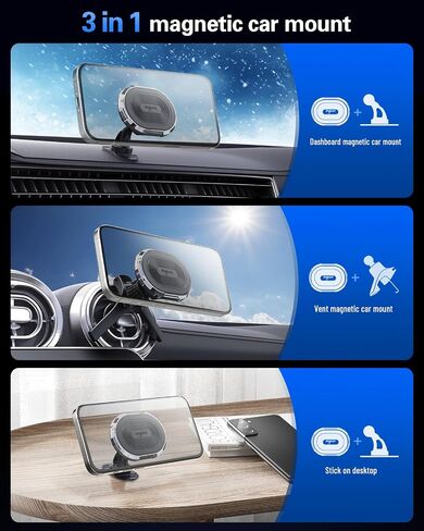volport Magnetic Phone Mount for Car [Vent & Dashboard]: Strong Magnet Holder for Round/Horizontal/Vertical Air Vent, for iPhone 15/14/13/12 Pro Max Plus Samsung S24 Ultra All Cell Phone & Tablets in Saudi Arabia