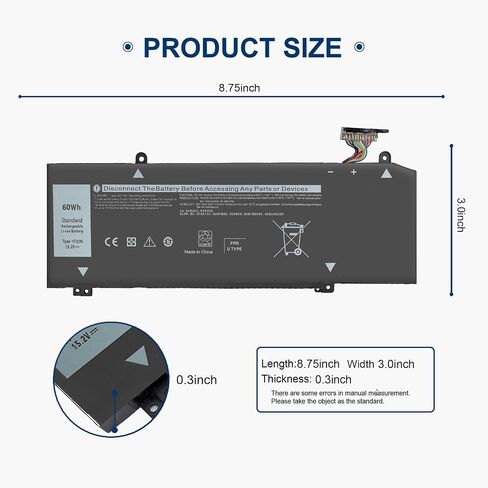 60WH 1F22N Battery Compatible with Dell 15 5590-D2783W 5590-D2743B G7 15 7590 G7 17 7790, Alienware M15 R1 M17 R1 P37E P40E P79F P79F001 P82F P82F001, Replacement for 01F22N JJPFK HYWXJ 0HYWXJ 15.2V in Saudi Arabia