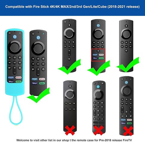 حافظة مكونة من قطعتين متوافقة مع Fire TV Stick 4K/4K Max/3rd & 2nd Gen/Lite/Cube لجهاز التحكم عن بعد الصوتي Alexa، غطاء حافظة جهاز التحكم عن بعد Firestick يتوهج في الظلام مع حبل - GlowBlue GlowGreen in Kuwait