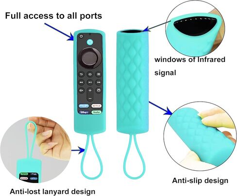 حافظة مكونة من قطعتين متوافقة مع Fire TV Stick 4K/4K Max/3rd & 2nd Gen/Lite/Cube لجهاز التحكم عن بعد الصوتي Alexa، غطاء حافظة جهاز التحكم عن بعد Firestick يتوهج في الظلام مع حبل - GlowBlue GlowGreen in Kuwait