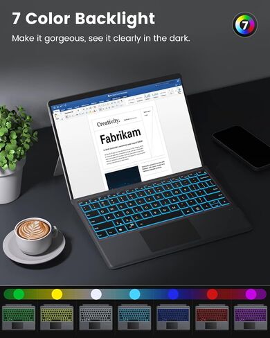 MoKo Keyboard for Surface Pro 11/10/9/8/X, 7 Color Backlight Keyboard for Surface Pro 11 2024, Detachable Wireless Surface Pro 11/Pro 10/Pro 9 Keyboard with Trackpad/Pen Holder, Blackgray in Saudi Arabia