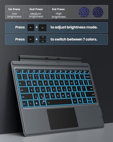 MoKo Keyboard for Surface Pro 11/10/9/8/X, 7 Color Backlight Keyboard for Surface Pro 11 2024, Detachable Wireless Surface Pro 11/Pro 10/Pro 9 Keyboard with Trackpad/Pen Holder, Blackgray in Saudi Arabia