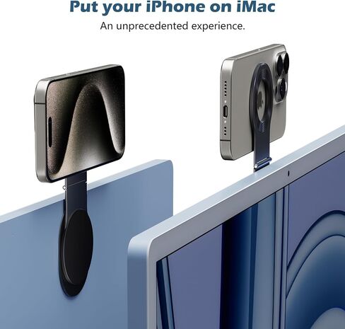 imluckies Continuity Camera Mount for iMac & Desktop Monitor, Compatible with MagSafe iPhone Webcam Mount for MacBook Pro, Air Displays, Magnetic Phone Stand for iPhone 15/14/ 13/12, Silver in Saudi Arabia