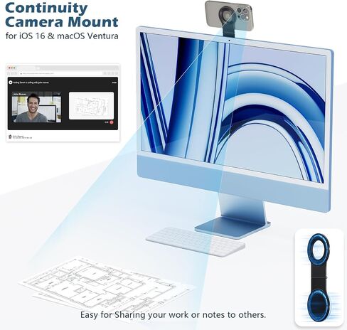imluckies Continuity Camera Mount for iMac & Desktop Monitor, Compatible with MagSafe iPhone Webcam Mount for MacBook Pro, Air Displays, Magnetic Phone Stand for iPhone 15/14/ 13/12, Silver in Saudi Arabia