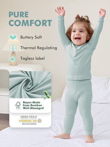 مجموعة بيجامات HAPIU رايون من الخيزران للأطفال الصغار، Pjs Baby Kids Girls Boys، Sage & Slate & Beige، 3T in Saudi Arabia
