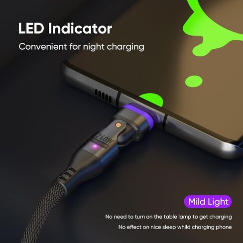 كابل شحن مغناطيسي Bojianxin 240 واط، كابل بيانات مغناطيسي USBC يدور 180 درجة إلى USB C، كابل شحن سريع للهاتف المغناطيسي Micro USB لنقل البيانات لأجهزة الكمبيوتر المحمول/الكمبيوتر اللوحي/الهاتف الذكي (6 أقدام) in Kuwait