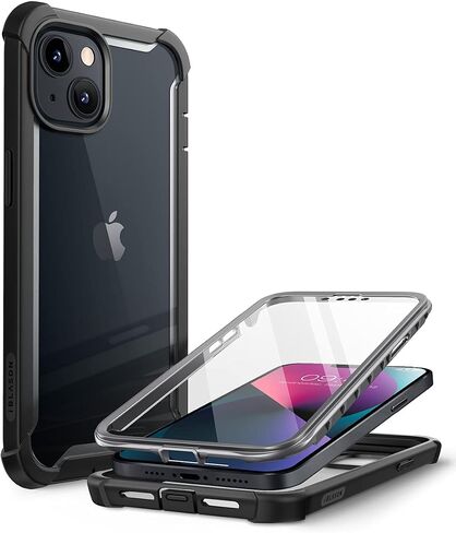 حافظة i-Blason شفافة لهاتف iPhone 14 / iPhone 13 (6.1 بوصة) حافظة هاتف محمول 360 درجة غطاء حماية قوي [Ares] مع واقي شاشة 2022 (أسود) in Saudi Arabia
