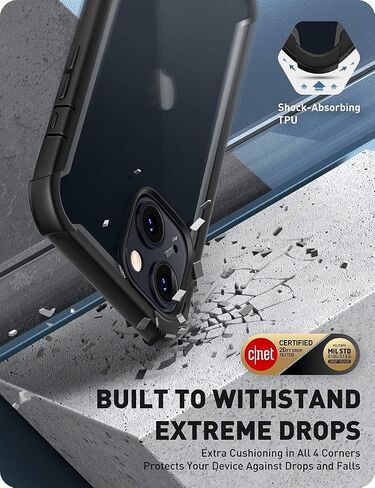 حافظة i-Blason شفافة لهاتف iPhone 14 / iPhone 13 (6.1 بوصة) حافظة هاتف محمول 360 درجة غطاء حماية قوي [Ares] مع واقي شاشة 2022 (أسود) in Saudi Arabia