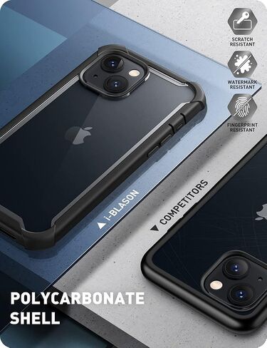 حافظة i-Blason شفافة لهاتف iPhone 14 / iPhone 13 (6.1 بوصة) حافظة هاتف محمول 360 درجة غطاء حماية قوي [Ares] مع واقي شاشة 2022 (أسود) in Saudi Arabia