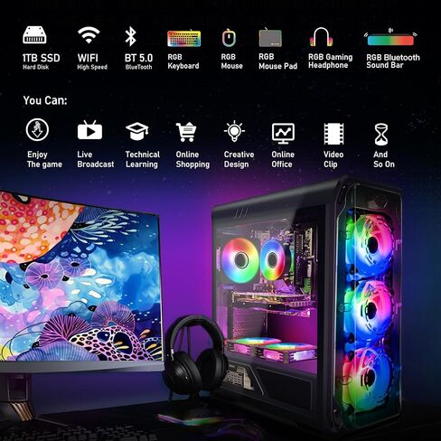 STGAubron Gaming Desktop,Intel Core i5-10400F up to 4.3G,GeForce RTX 2060 Super 8G GDDR6,16G DDR4,1T SSD,WiFi,BT 5.0,RGB Fan x 7,RGB Keyboard&Mouse&Mouse Pad,RGB BT Sound Bar,RGB BT Gaming Mic,W11H64 in Kuwait