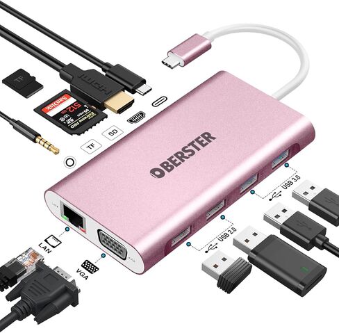 موزع USB C، محطة إرساء OBERSTER 11 في 1 USB C مع 4K HDMI، VGA، 100W PD، إيثرنت، SD/TF، ​​صوت 3.5 مم، 4 USB A، محول USB C لأجهزة Mac Pro/Air، Surface Pro، والمزيد من النوع أجهزة ج in Saudi Arabia