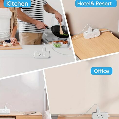 شريط طاقة 10 في 1، 6 منافذ واسعة مع 4 منافذ شحن USB (2 USB C)، موسع 3 منافذ جانبية مع سلك تمديد بطول 5 أقدام، قابس مسطح رفيع للغاية، حامل على الحائط، محطة شحن USB للمكتب in Kuwait