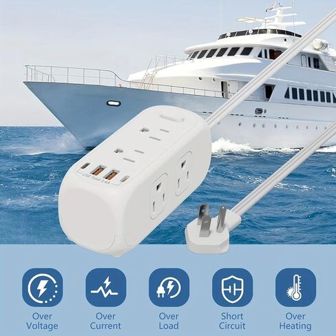 شريط طاقة 10 في 1، 6 منافذ واسعة مع 4 منافذ شحن USB (2 USB C)، موسع 3 منافذ جانبية مع سلك تمديد بطول 5 أقدام، قابس مسطح رفيع للغاية، حامل على الحائط، محطة شحن USB للمكتب in Kuwait