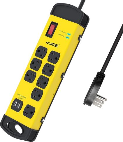 Digital Energy 8 Outlet Metal Surge Protector Power Strip with 2 USB Ports, 1960 Joules, Built in Cord Management, 6-Ft Extension Cord (14AWG), Yellow in Saudi Arabia