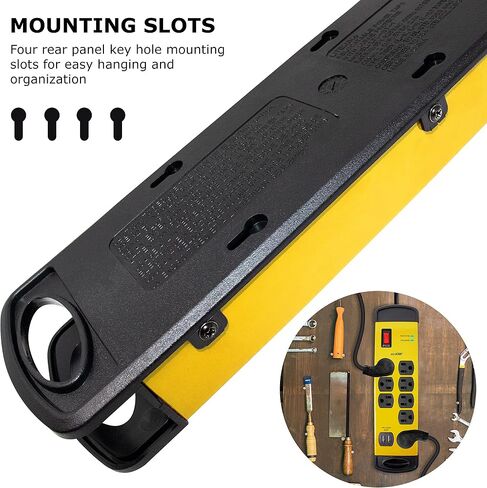 Digital Energy 8 Outlet Metal Surge Protector Power Strip with 2 USB Ports, 1960 Joules, Built in Cord Management, 6-Ft Extension Cord (14AWG), Yellow in Saudi Arabia