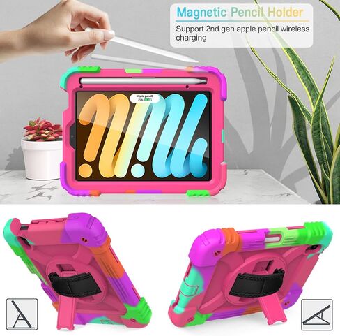 LTROP iPad Mini 6 Case 2021, iPad Mini 6th Generation Case for Kids, Heavy Duty Shockproof Cover with Pencil Holder/360 Rotating Stand/Hand Strap for iPad Mini 6th Generation 8.3 Inch 2021, Aqua Teal in Saudi Arabia