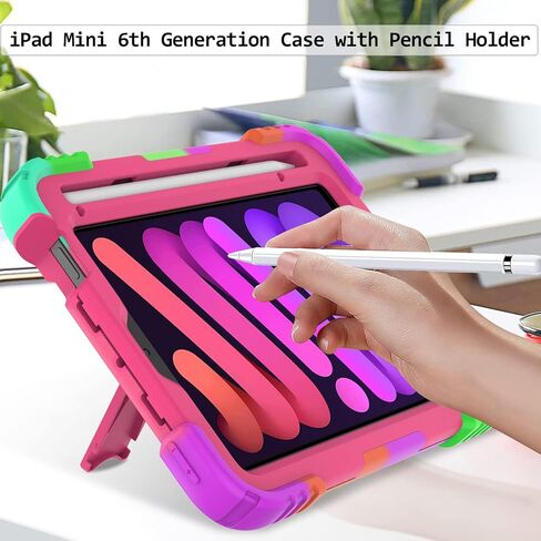 LTROP iPad Mini 6 Case 2021, iPad Mini 6th Generation Case for Kids, Heavy Duty Shockproof Cover with Pencil Holder/360 Rotating Stand/Hand Strap for iPad Mini 6th Generation 8.3 Inch 2021, Aqua Teal in Saudi Arabia