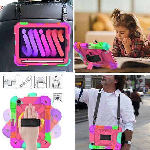 LTROP iPad Mini 6 Case 2021, iPad Mini 6th Generation Case for Kids, Heavy Duty Shockproof Cover with Pencil Holder/360 Rotating Stand/Hand Strap for iPad Mini 6th Generation 8.3 Inch 2021, Aqua Teal in Saudi Arabia