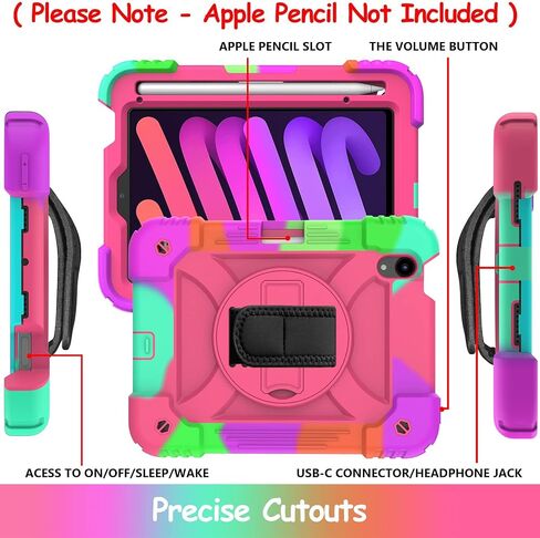 LTROP iPad Mini 6 Case 2021, iPad Mini 6th Generation Case for Kids, Heavy Duty Shockproof Cover with Pencil Holder/360 Rotating Stand/Hand Strap for iPad Mini 6th Generation 8.3 Inch 2021, Aqua Teal in Saudi Arabia