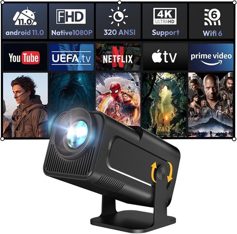 جهاز عرض صغير ذكي XGODY Gimbal5 Android 11 جهاز عرض عالي الدقة أصلي 1080P 4K يدعم 5G WiFi 6 بلوتوث 5.0 جهاز عرض فيلم منزلي كهربائي Focu Auto Keystone 180 دوار للكمبيوتر/Lap/PS5 أسود باهت in Saudi Arabia