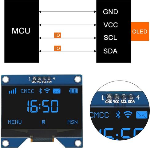 2PCS 1.54 Inch OLED I2C IIC Display Module 12864 128x64 Pixel SSD1309 Driver I2C Serial Interface Display Board Module Compatible with Raspberry Pi(Blue) in Saudi Arabia