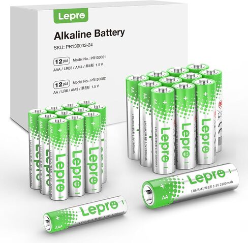 مجموعة بطاريات Lepro AA وAAA تحتوي على 24 قطعة، حزمة متنوعة من البطاريات طاقة قلوية عالية الأداء - 12 بطارية AA مزدوجة و12 بطارية AAA ثلاثية in Kuwait