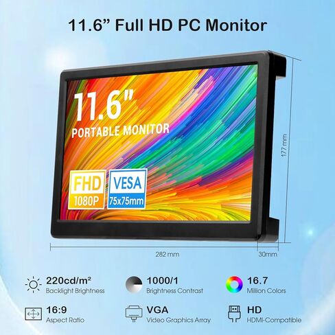شاشة ELECROW المحمولة مقاس 11.6 بوصة FHD 1920x1080 VGA HDMI ومكبرات صوت مدمجة وشاشة تثبيت للسفر متوافقة مع وحدة تحكم ألعاب Raspberry Pi Windows PC in Kuwait