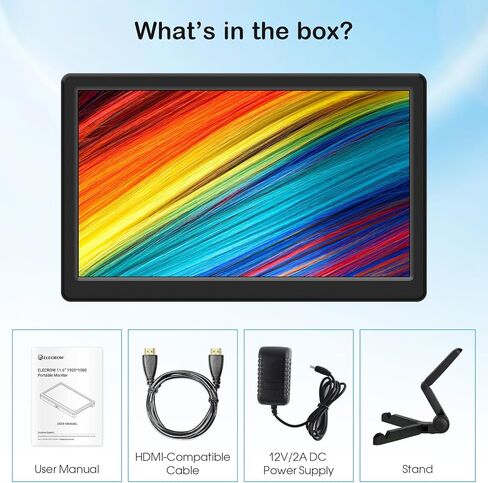 شاشة ELECROW المحمولة مقاس 11.6 بوصة FHD 1920x1080 VGA HDMI ومكبرات صوت مدمجة وشاشة تثبيت للسفر متوافقة مع وحدة تحكم ألعاب Raspberry Pi Windows PC in Kuwait