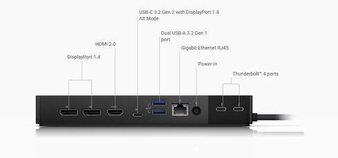 توفر قاعدة Thunderbolt Dock WD22TB4 من Dell ما يصل إلى 130 وات من الطاقة لأجهزة الكمبيوتر المحمول والكمبيوتر والشاشة، وحزمة محطة إرساء Thunderbolt 4 المعيارية مع كابل DisplayPort + كابل HDMI + كابل Ethernet والمزيد in Saudi Arabia