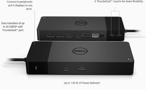 توفر قاعدة Thunderbolt Dock WD22TB4 من Dell ما يصل إلى 130 وات من الطاقة لأجهزة الكمبيوتر المحمول والكمبيوتر والشاشة، وحزمة محطة إرساء Thunderbolt 4 المعيارية مع كابل DisplayPort + كابل HDMI + كابل Ethernet والمزيد in Saudi Arabia