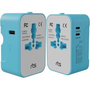 rts 224+ Countries 2 Type C 1 USB Plug Universal Travel Adapter, International All in One Worldwide Travel Adapter and Wall Charger with USB Ports with Multi Type Power Outlet 6A Fuse 1 USB (Black)