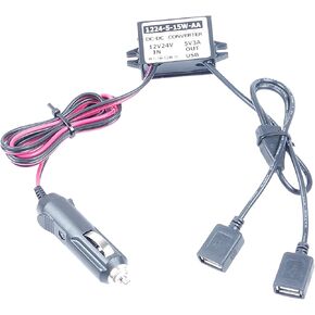 9V 12V 24V 36V to 5V 3A 15W DC-DC Buck Power Converter Voltage Step Dowm Power Supply Cigarette Lighter to Dual-USB Female Output