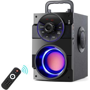 Portable Bluetooth Speakers with Subwoofer Wireless Stereo Rich Bass Boombox with LED Lights Outdoor Home Party Speakers Support FM Radio Remote Control AUX EQ