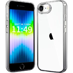 JJGoo Compatiable with iPhone SE (2022/2020 Edition), for iPhone 8/7 Case Clear, Transparent Shockproof Phone Case, Slim Anti-Scratch Hard PC Back Protective Cover Bumper for iPhone SE2/SE3, Clear