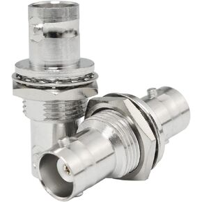 2PCS BNC Female to Female Adapter Bulkhead Insulated Connector Female to Female Coupler Panel Mount RF Coax Adapter Extension for CCTV Security Camera System, Silver
